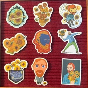 New- set of 9 Vincent Van Gogh Art Stickers Set Sunflowers